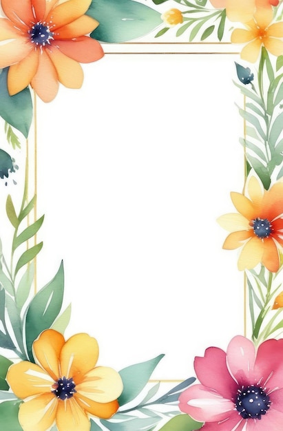 floral frame with copyspace on white background field flowers mockup watercolor illustration