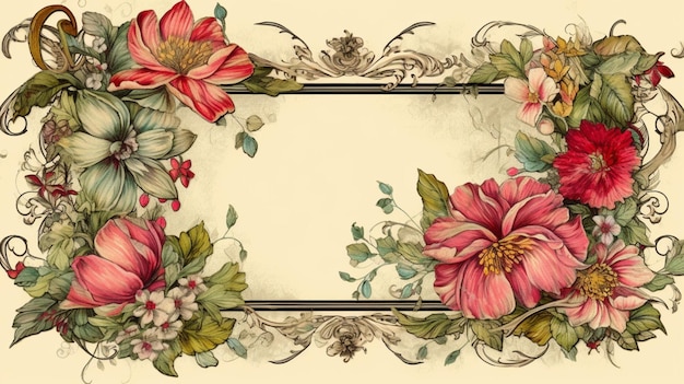 A floral frame with a floral border.