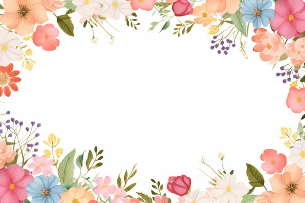 Photo floral frame with flowers and leaves on a white background