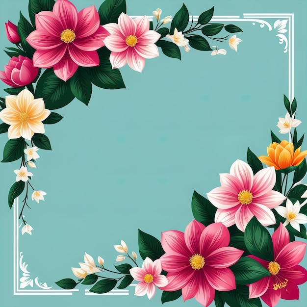 a floral frame with flowers and leaves