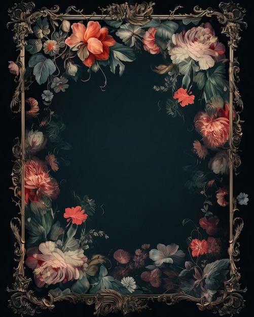 A floral frame with gold border