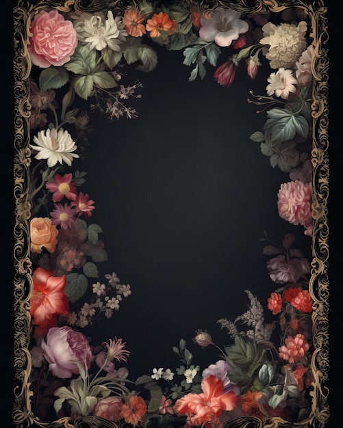 A floral frame with gold border