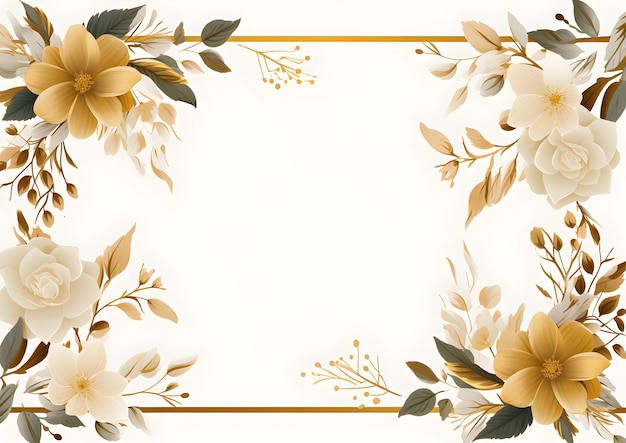 a floral frame with gold color flowers and leaves Abstract Gold foliage background with negative