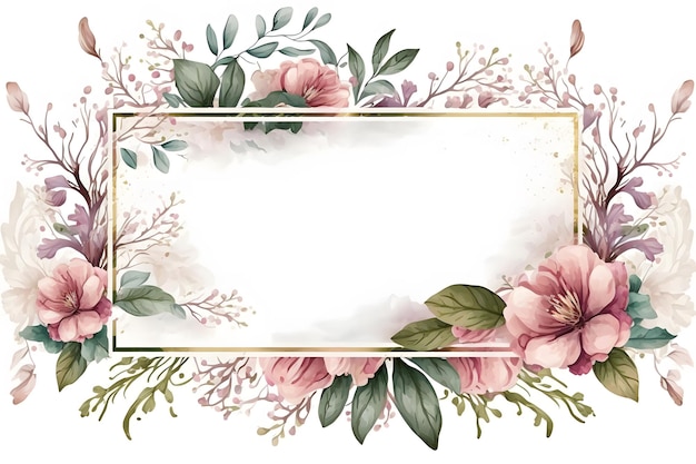 A floral frame with a gold frame and a green frame with pink flowers.