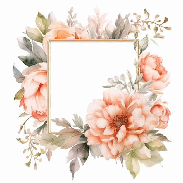 A floral frame with a gold frame and a pink flower.