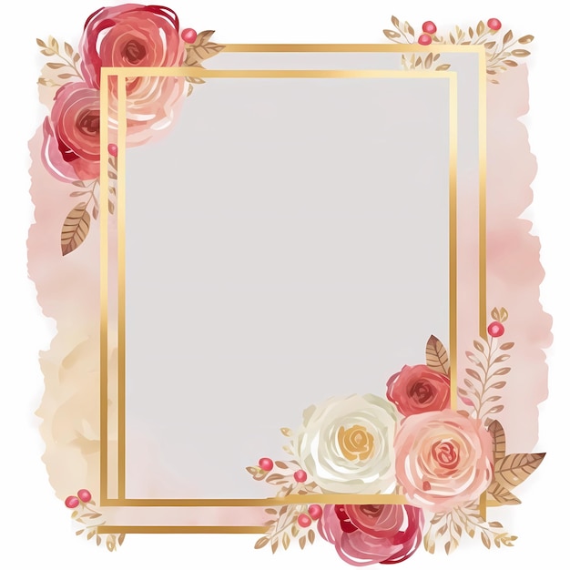 A floral frame with gold leaves and pink and white flowers.