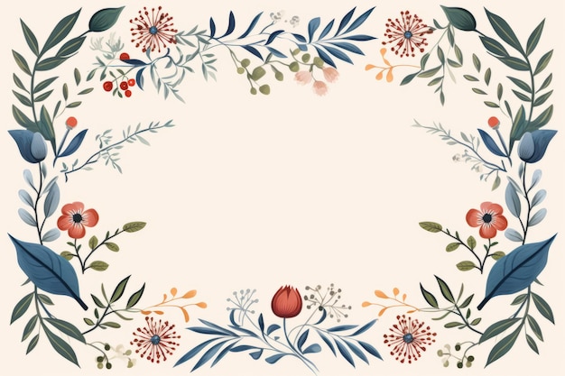 Photo a floral frame with leaves and flowers on a beige background