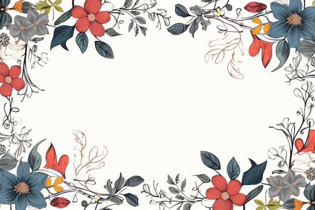 a floral frame with leaves and flowers on a white background