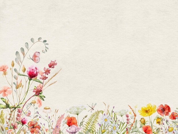 Photo floral frame with many leaves and flowerspeper background