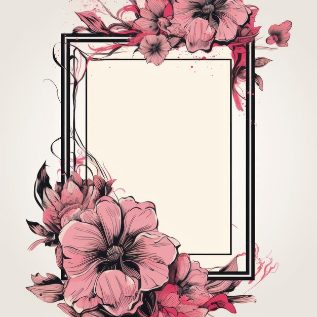 Photo a floral frame with pink flowers on a white background