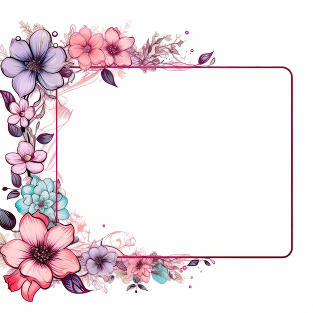 цветочная рамка с розовыми и фиолетовыми цветами на белом фоне