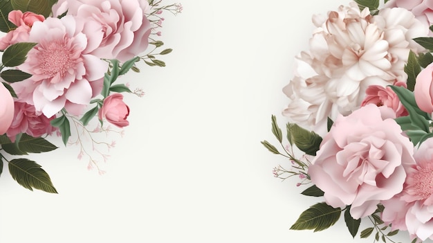 Цветочная рамка с розовыми и белыми цветами на белом фоне