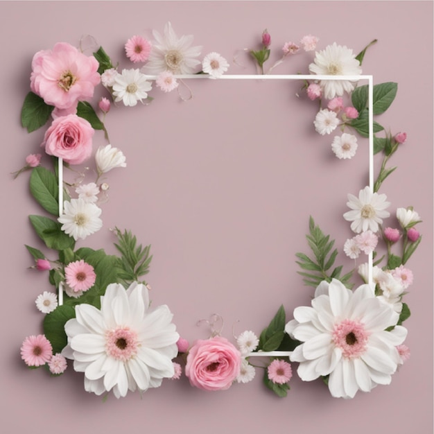 Цветочная рамка с розовыми и белыми цветами