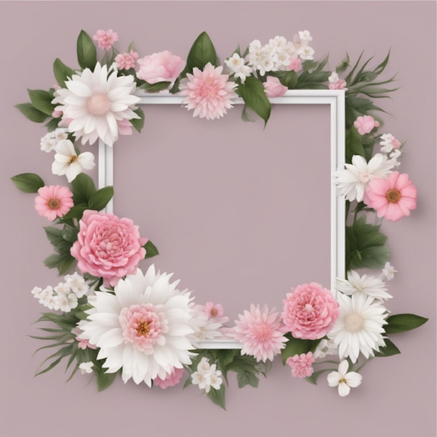 A floral frame with pink and white flowers