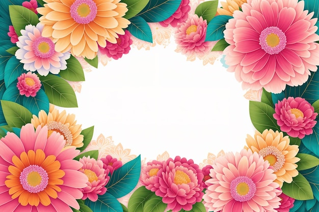A floral frame with pink and yellow flowers.