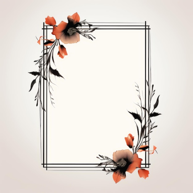 a floral frame with red flowers and leaves on a white background