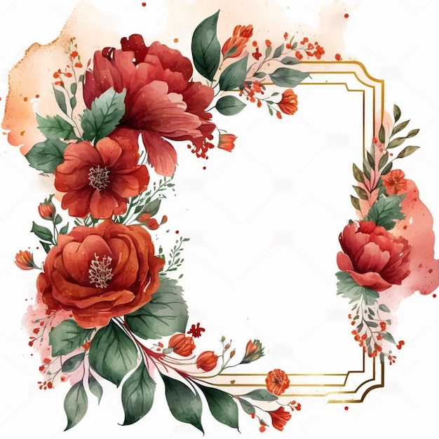 A floral frame with red flowers on a white background.