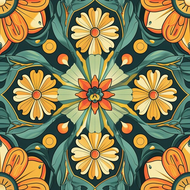 Floral and geometric seamless pattern