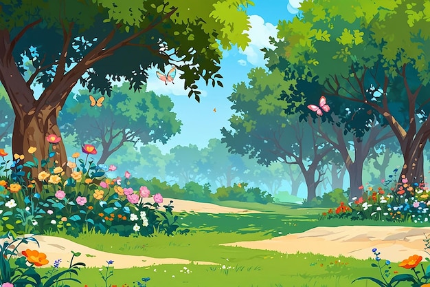 floral glade tree and bright butterfliesvector illustration