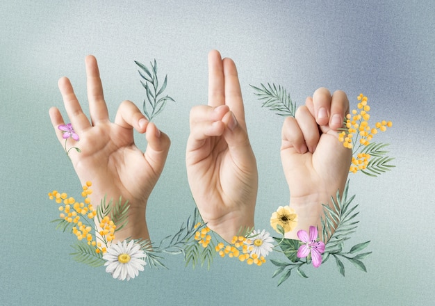 Photo floral hands using sign language