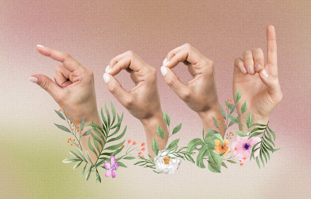 Photo floral hands using sign language