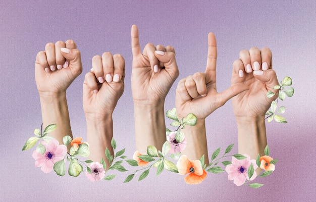 Photo floral hands using sign language