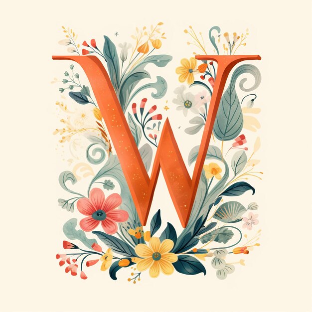 Цветочная гармония Изысканная цветочная буква алфавита, украшенная цветами и колибри Generative Ai