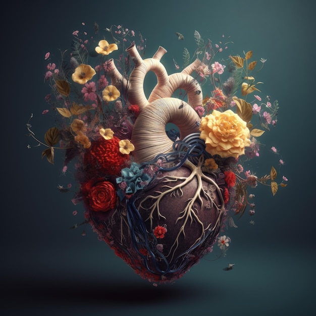 Floral heart colorful 3d illustration made with Generative AI