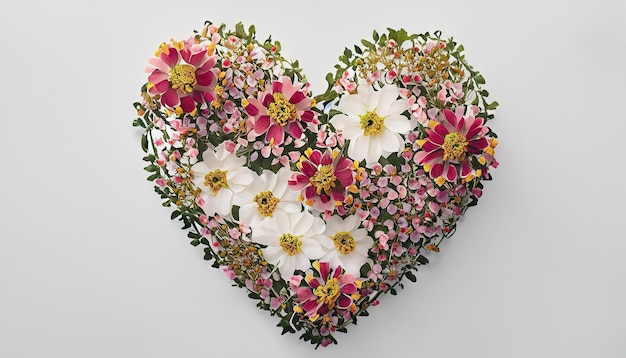 Foto cuore floreale cuore di fiori partecipazione di nozze simbolo di amore su sfondo bianco semplice