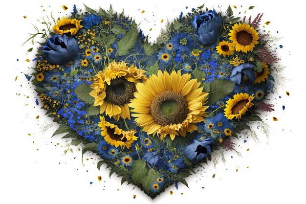 Photo floral heart on light background stylized flowers in the shape of heart generative ai