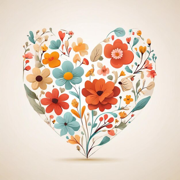 Photo floral heart style cartoon illustration for kids 2d neutral colors minimalist vectors simple