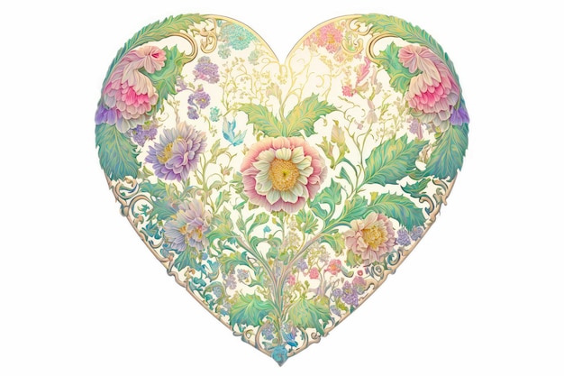 Floral heart with flowers herbs and leaves