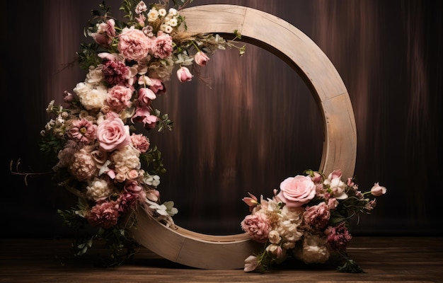 Photo floral hoop digital backdrops shoot set up with prop flower and wood backdrop