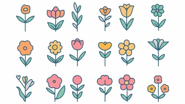 Photo floral icon set in flat design thin line style