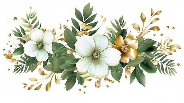 Floral illustration bouquet green leaf branches Generative AI