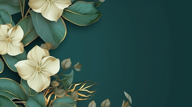 Floral illustration on green background gold and green Generative AI