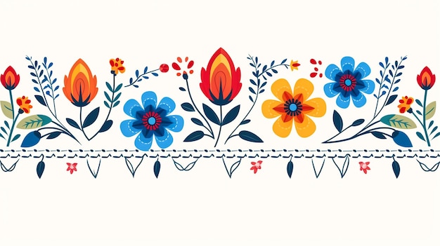 Фото Цветочная иллюстрация с цветами и листьями в абстрактном стиле в стиле народного искусства
