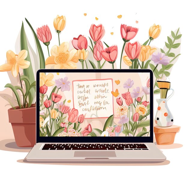 Floral laptop design with screen