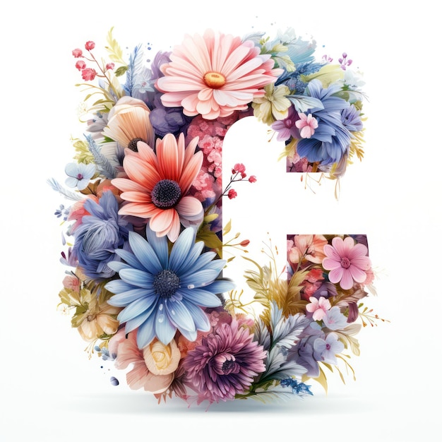 Floral Letter C Clipart on White Background AI Generated