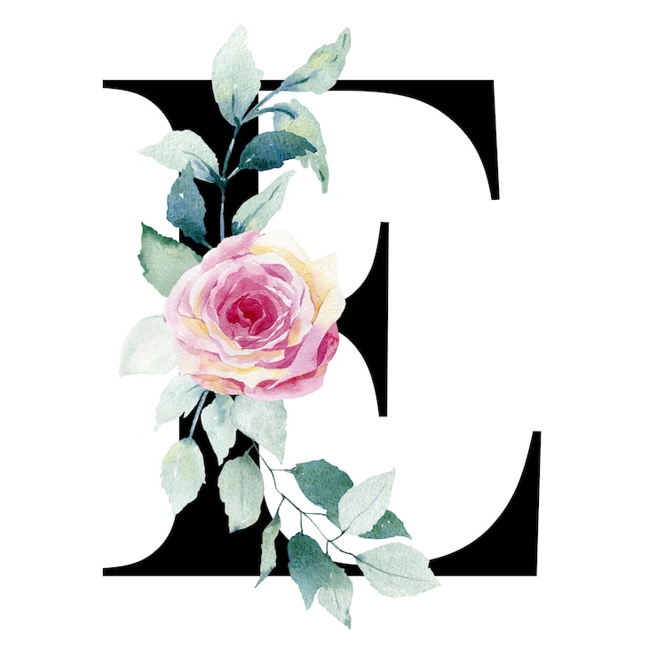 Photo 水彩のバラと花の文字e