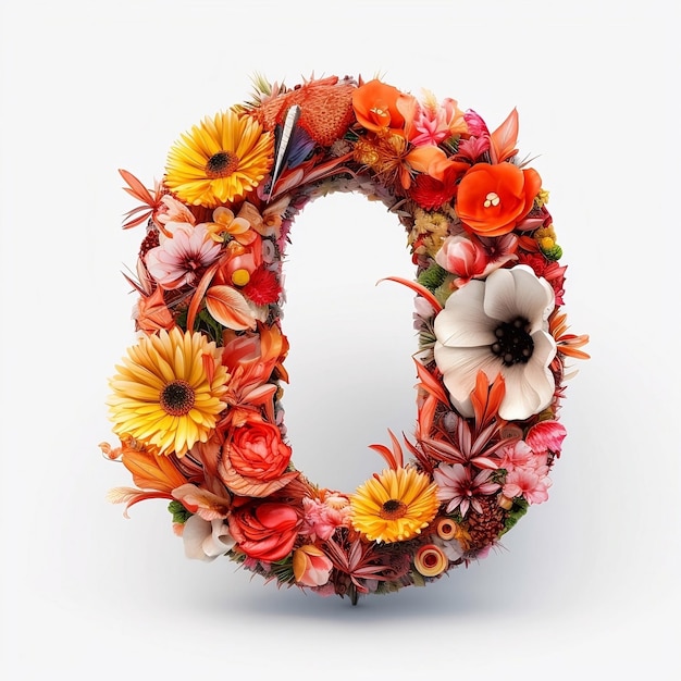 A floral letter o with flowers in the middle