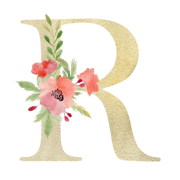 Photo floral letter r with poppies