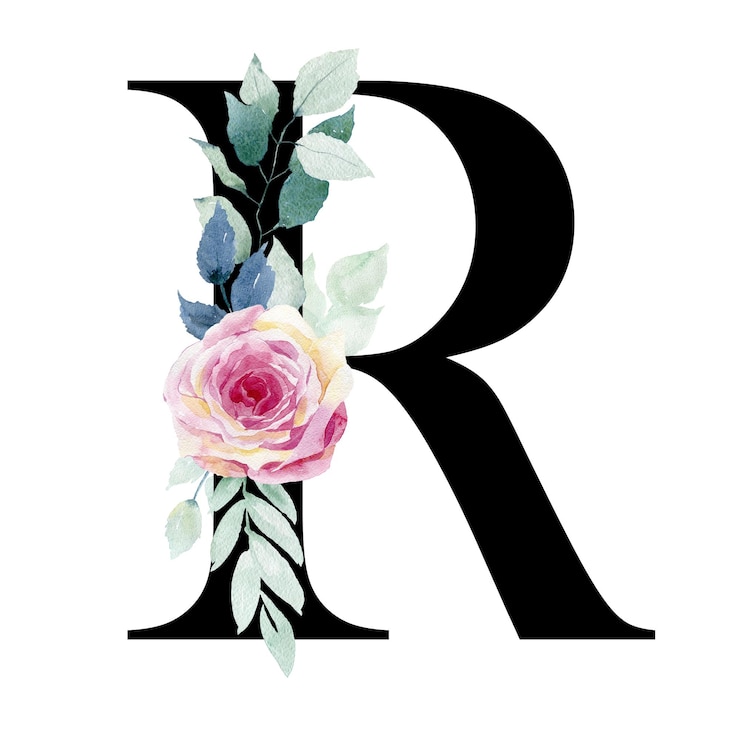 Photo 水彩のバラと花の文字r