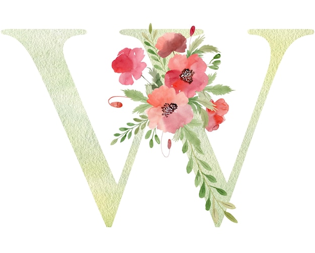 Floral letter W with poppies