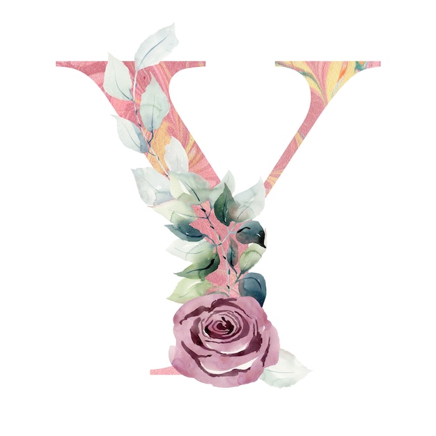 Photo floral letter y with watercolor rose