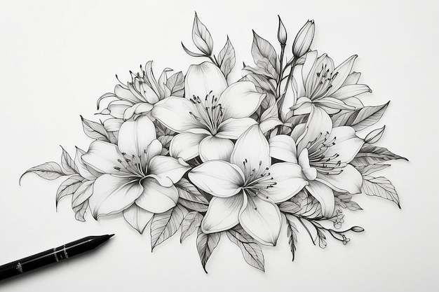 Photo floral line art tattoo design