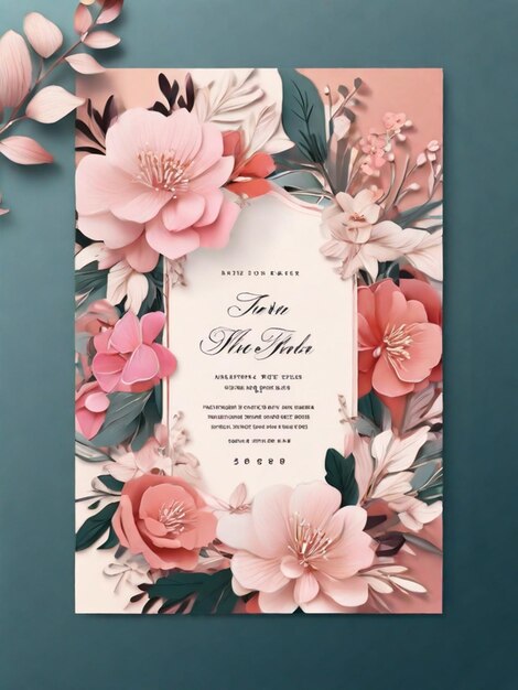꽃과 고급스러운 결혼식 초대카드 템플릿