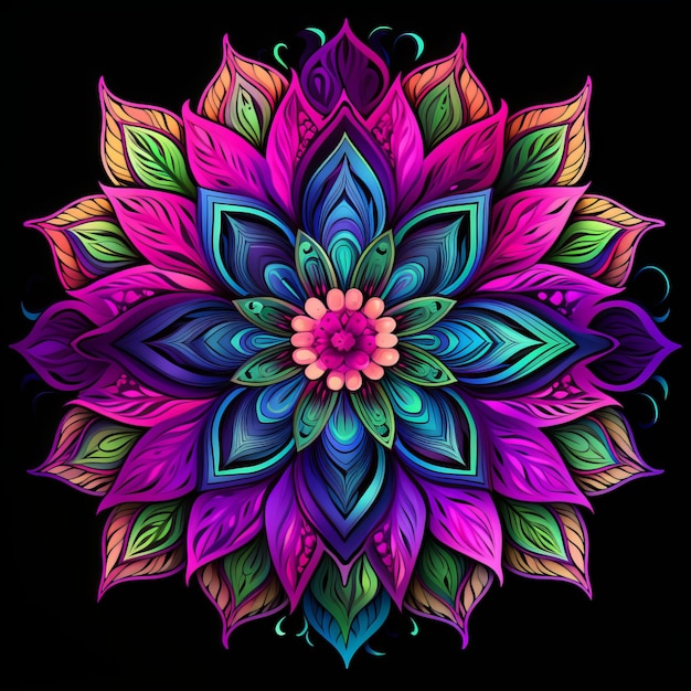Floral Mandala in Vibrant Hues of Pink and Purple