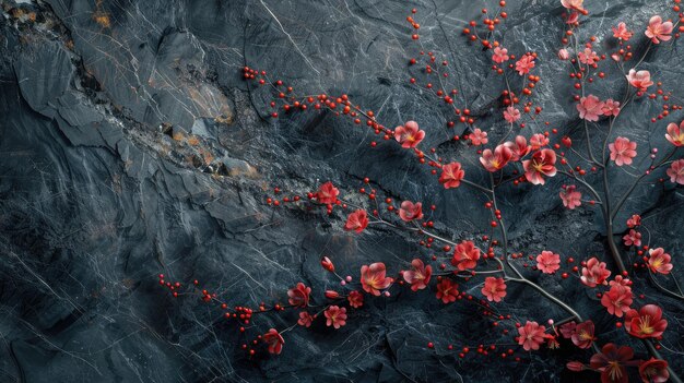 Floral Metal Wall Art on Black Marble Background