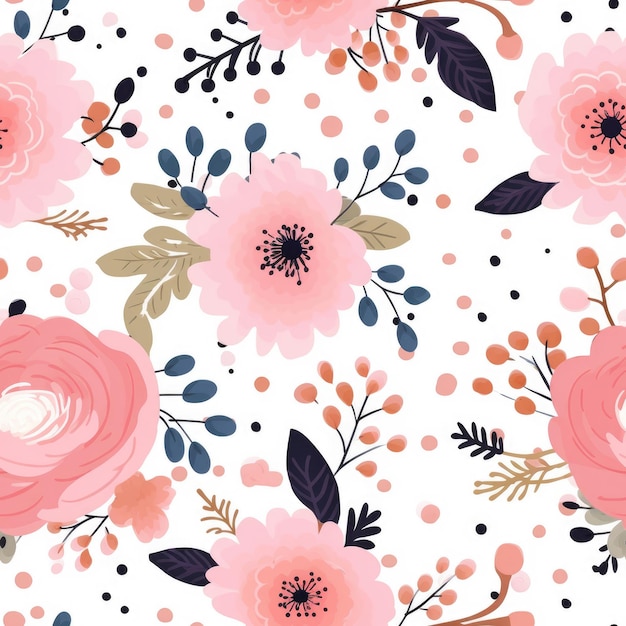 Floral mix with polka dots seamless pattern